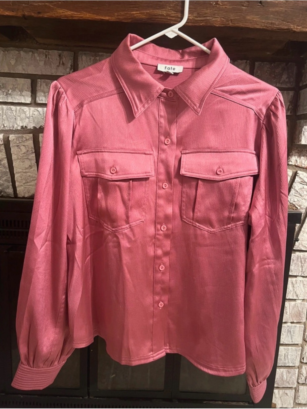 Fate Bubblegum Pink Button-Front Utility Blouse